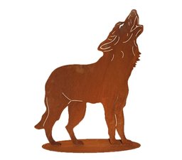 Wolf howling on rustic patina metal figure, fox hunting animal autumn decoration,