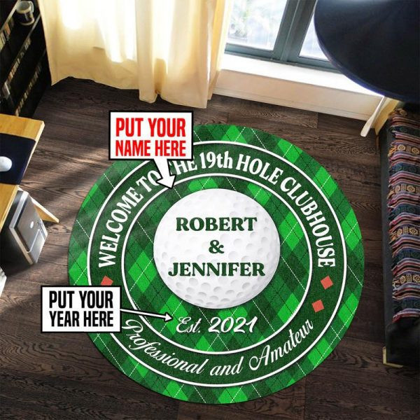 Personalized Golf Couple 19Th Hole Round Mat Round Floor Mat Room Rugs Carpet Outdoor Rug Washable Rugs Xl (48In)