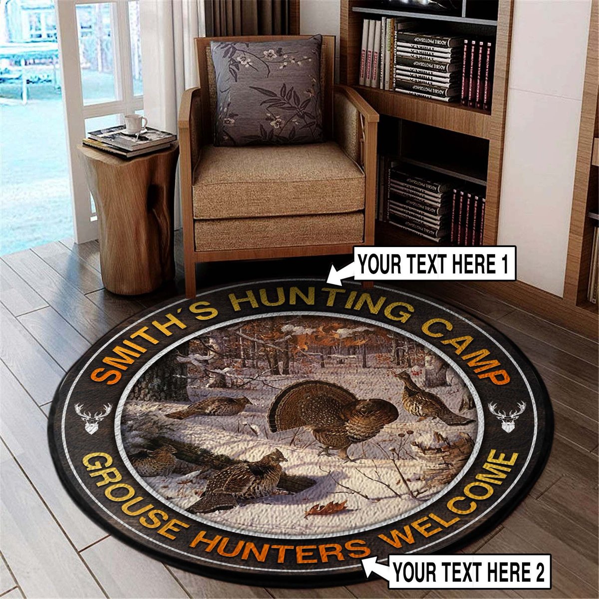 Personalized Grouse Hunting Camps Round Rug, Carpet 06889