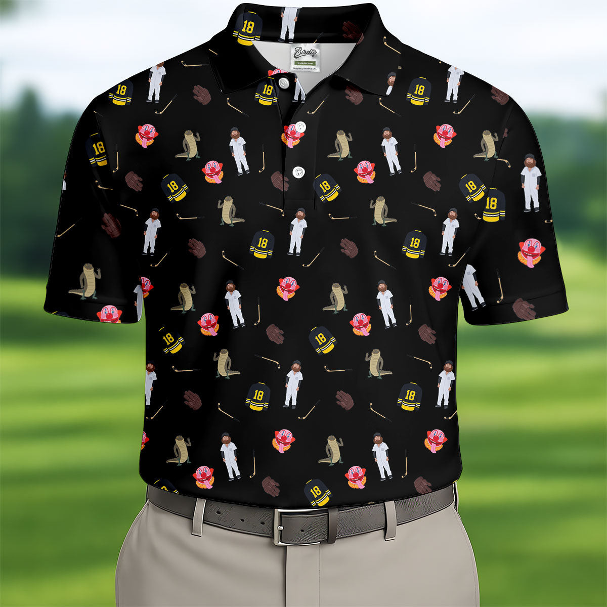 Sport Movie Character Funny Aligator Clown Head Black Golf Shirt - 3D Shirt
