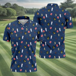 Sport Movie Character Funny Aligator Clown Head Navy Golf Shirt - 3D Shirt (View 3)