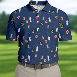 Sport Movie Character Funny Aligator Clown Head Navy Golf Shirt - 3D Shirt