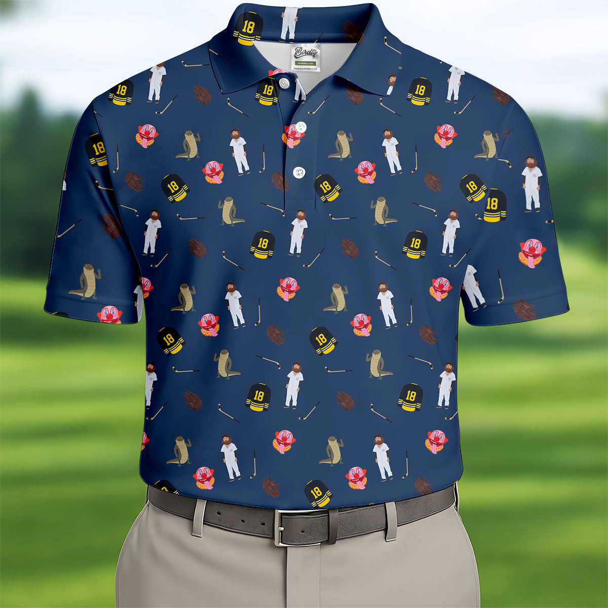 Sport Movie Character Funny Aligator Clown Head Navy Golf Shirt - 3D Shirt