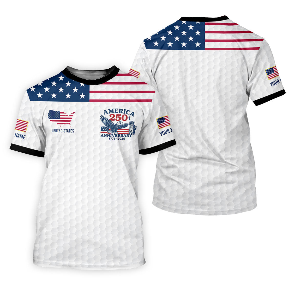 America 250th anniversary 1776-2026 golf ball pattern design on a women's patriotic golf shirt (View 8)