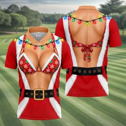 Santa Coat Bikini Lights Christmas Golf Shirt, Golf Polo For Men, Mens Golf Clothing