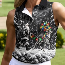 Santa Reindeer Lights Christmas Golf Shirt, Golf Gifts For Women, Womens Golf Shirts