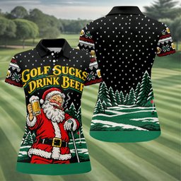 Golf Sucks Drink Beer Santa Christmas Golf Shirt, Womens Golf Tops, Ladies Golf Tops