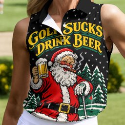 Golf Sucks Drink Beer Santa Christmas Golf Shirt, Womens Golf Tops, Ladies Golf Tops