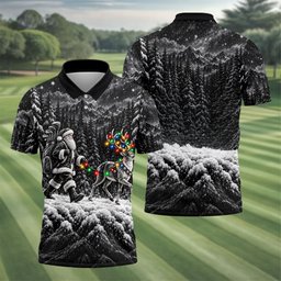 Santa Reindeer Lights Christmas Golf Shirt, Golf Polo For Men, Funny Mens Golf Shirts