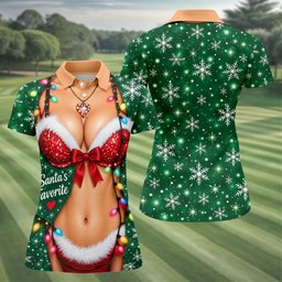 Santa's Favorite Bikini Christmas Golf Shirt, Ladies Golf Apparel, Ladies Golf Tops