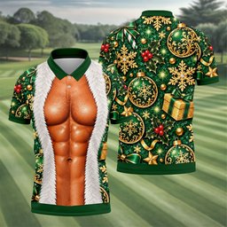 Green Muscle Santa Christmas Golf Shirt, Funny Mens Golf Shirts, Golf Gifts For Men