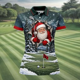 Santa Peeking Golf Green Christmas Golf Shirt, Golf Gifts For Women, Womens Golf Tops