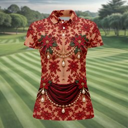 Red Poinsettia Pearls Christmas Golf Shirt, Golf Shirts For Women, Ladies Golf Tops