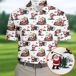 Santa Golf Cart Pattern Christmas Golf Shirt, Golf Polo For Men, Golf Shirts For Men