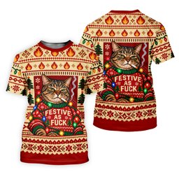Red Festive As F*ck Cat Christmas Golf Shirt, Womens Golf Apparel, Womens Golf Shirts