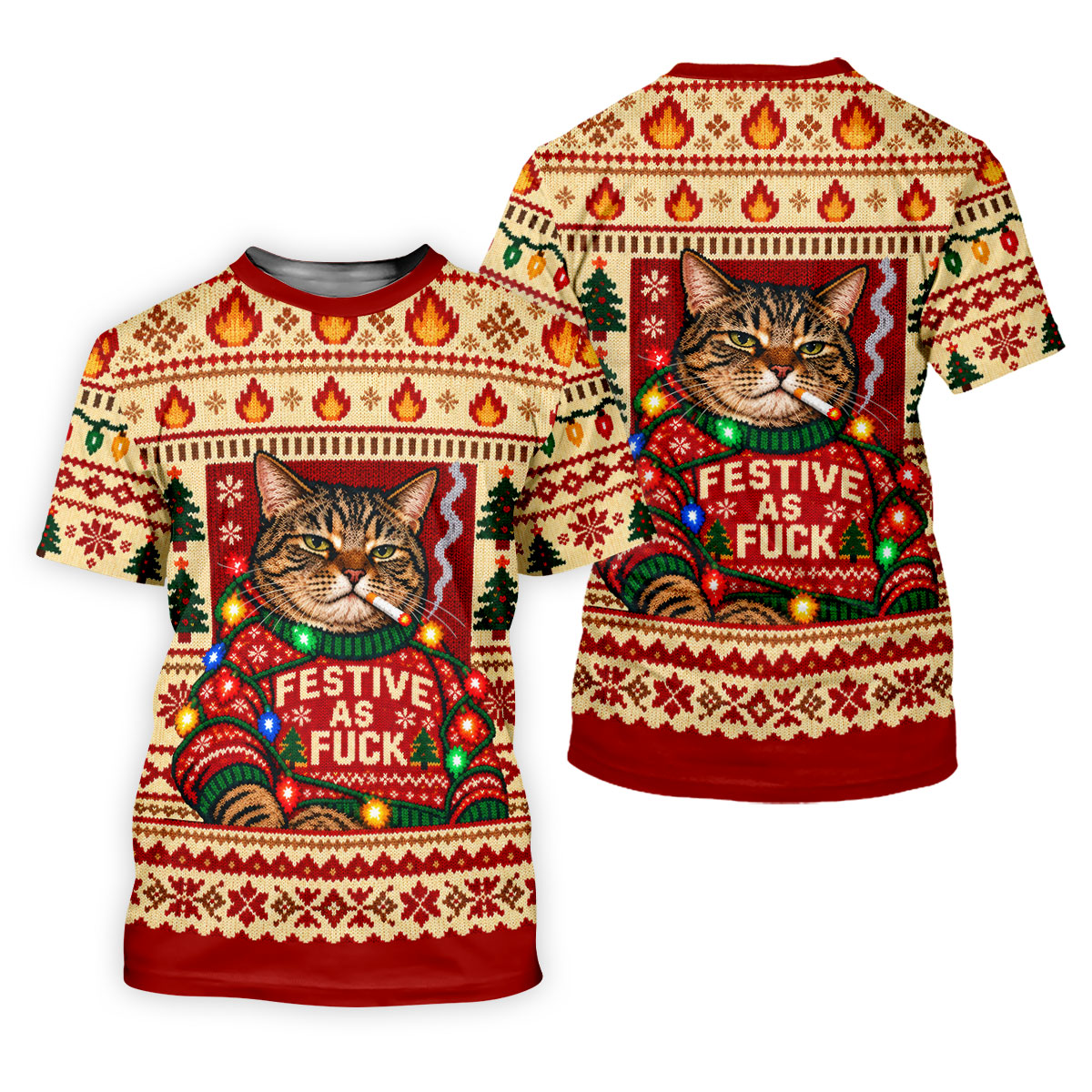 Red Festive As F*ck Cat Christmas Golf Shirt, Womens Golf Apparel, Womens Golf Shirts