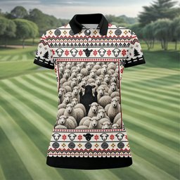 Black Sheep Fair Isle Christmas Golf Shirt, Ladies Golf Apparel, Golf Gifts For Women