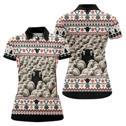 Black Sheep Fair Isle Christmas Golf Shirt, Ladies Golf Apparel, Golf Gifts For Women