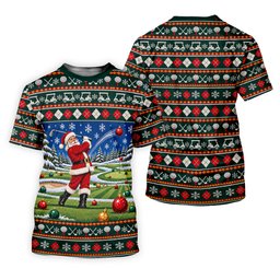 Santa Swing Fair Isle Christmas Golf Shirt, Ladies Golf Shirts, Golf Shirts For Women