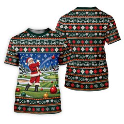 Santa Swing Fair Isle Christmas Golf Shirt, Mens Golf Shirts, Funny Mens Golf Shirts