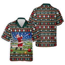 Santa Swing Fair Isle Christmas Golf Shirt, Mens Golf Shirts, Funny Mens Golf Shirts