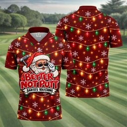 Better Not Putt Santa Christmas Golf Shirt, Funny Mens Golf Shirts, Mens Golf Apparel