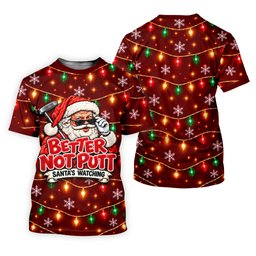 Better Not Putt Santa Christmas Golf Shirt, Funny Mens Golf Shirts, Mens Golf Apparel