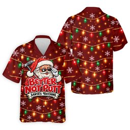 Better Not Putt Santa Christmas Golf Shirt, Funny Mens Golf Shirts, Mens Golf Apparel