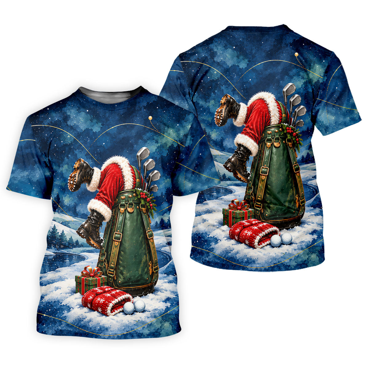 Blue Santa Golf Bag Christmas Golf Shirt, Golf Shirts For Women, Ladies Golf Shirts