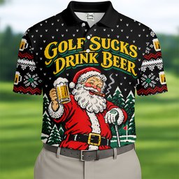 Golf Sucks Drink Beer Santa Christmas Golf Shirt, Mens Golf Polo, Golf Shirts For Men