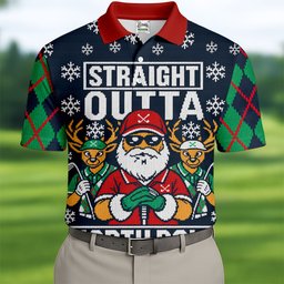 Straight Outta North Pole Christmas Golf Shirt, Mens Golf Apparel, Mens Golf Clothing