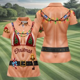 Xmas Tree Bikini Lights Christmas Golf Shirt, Ladies Golf Tops, Womens Golf Shirts