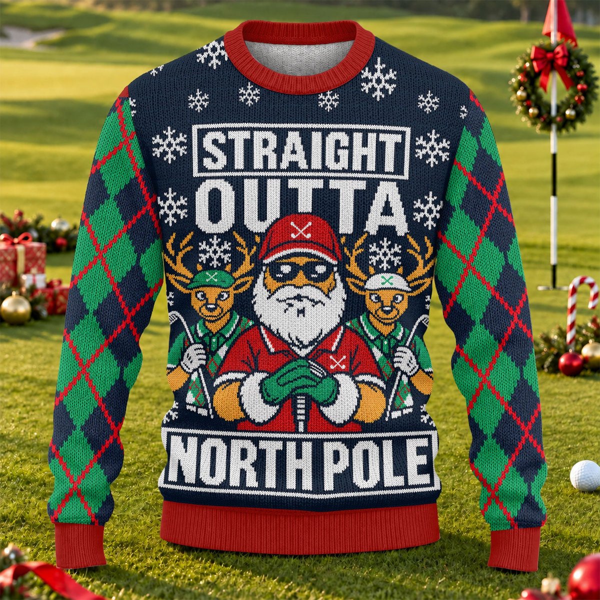 Straight Outta North Pole Ugly Christmas Sweater, Christmas Gifts, Golf Lover Gifts