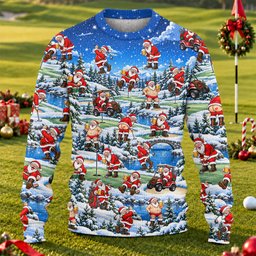 Snowy Santa Golf Pattern Ugly Christmas Sweater, Christmas Golf Gift, Funny Xmas Gift