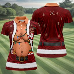 Custom Name Santa Suit Christmas Golf Shirt, Golf Gifts For Women, Ladies Golf Tops