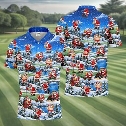 Snowy Santa Golf Pattern Christmas Golf Shirt, Funny Mens Golf Shirts, Mens Golf Polo