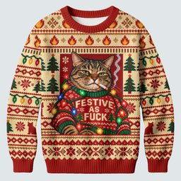Red Festive As F*ck Cat Ugly Christmas Sweater, Ugly Sweater Party, Golf Lover Gifts