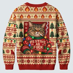 Red Festive As F*ck Cat Ugly Christmas Sweater, Ugly Sweater Party, Golf Lover Gifts