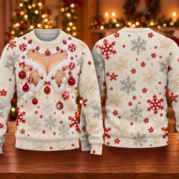 White Ornament Lace Ugly Christmas Sweater, Christmas Gifts, Holiday Party Sweater