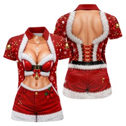 Santa Belt Bikini Abs Christmas Golf Shirt, Ladies Golf Apparel, Womens Golf Tops