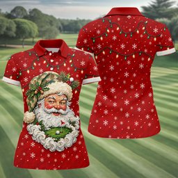 Camo Hat Santa Face Christmas Golf Shirt, Womens Golf Clothing, Golf Shirts For Women