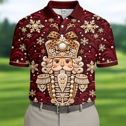 Pearl Nutcracker Christmas Golf Shirt, Mens Golf Clothing, Mens Holiday Golf Shirts