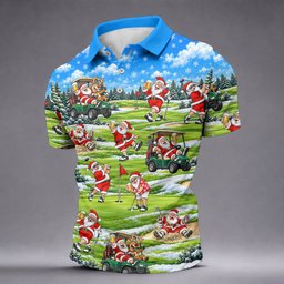 Santa Golf Course Pattern Christmas Golf Shirt, Golf Gifts For Men, Golf Polo For Men