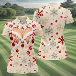 White Ornament Lace Christmas Golf Shirt, Golf Gifts For Women, Ladies Golf Apparel