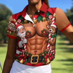 Sleigh All Day Muscle Christmas Golf Shirt, Golf Shirts For Women, Womens Golf Tops