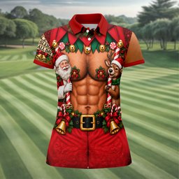 Sleigh All Day Muscle Christmas Golf Shirt, Golf Shirts For Women, Womens Golf Tops