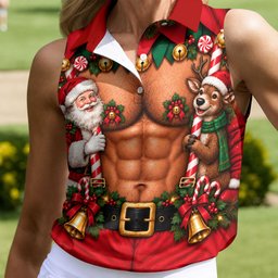 Sleigh All Day Muscle Christmas Golf Shirt, Golf Shirts For Women, Womens Golf Tops