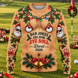 Dad Jokes Eye Roll Ugly Christmas Sweater, Christmas Gifts, Christmas Party Outfit