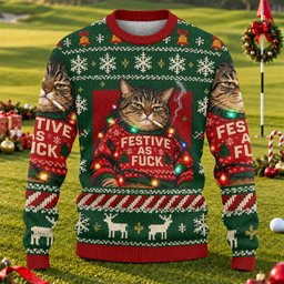 Green Festive As F*ck Cat Ugly Christmas Sweater, Ugly Sweater Party, Christmas Gifts