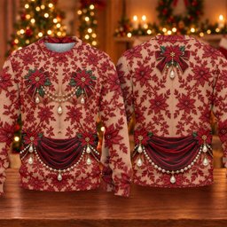 Red Poinsettia Pearls Ugly Christmas Sweater, Christmas Gifts, Christmas Golf Gift